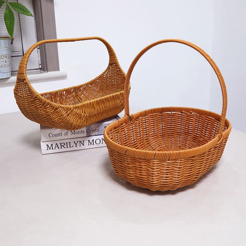 Hand-Woven Imitation Rattan Fruit Basket Household Storage Basket Satchel Large Picnic Basket Gift Egg Basket Gift Basket