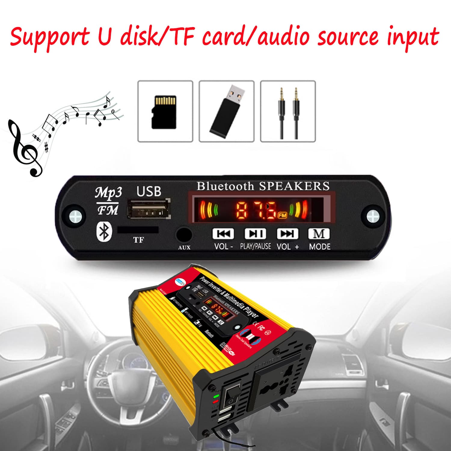 Inverter with Multimedia Player, Bluetooth MP3/FM Function, 12V to 110V/220V