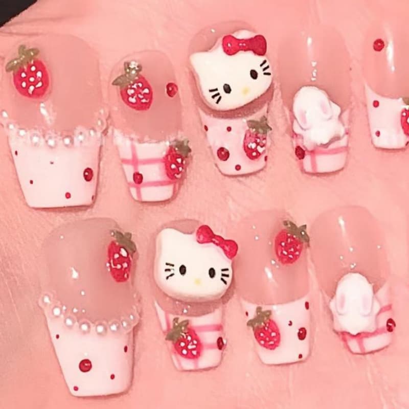 Qiu Ya Wearing Nails [Real Shot] Handmade Nail Art Wearing Nails Cute French Kitty Manicure