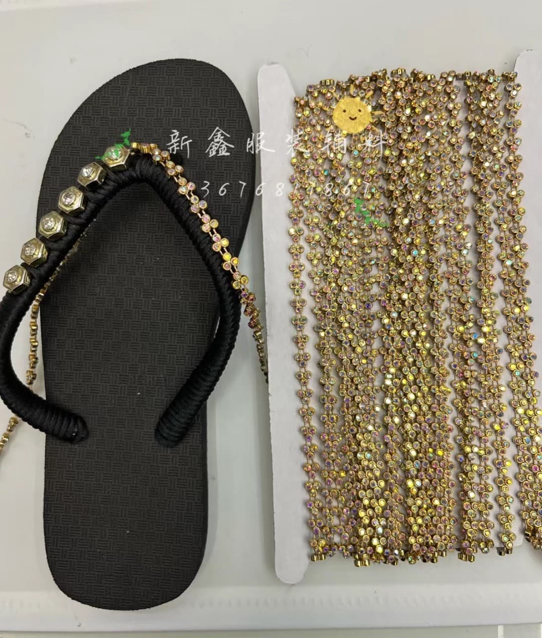 Factory Direct Mid-to-High-End Women's Sandals, Slippers, Children's Shoes Upper Decoration Electroplated Connected Bead Rhinestone Trim Accessories Thread Rhinestone