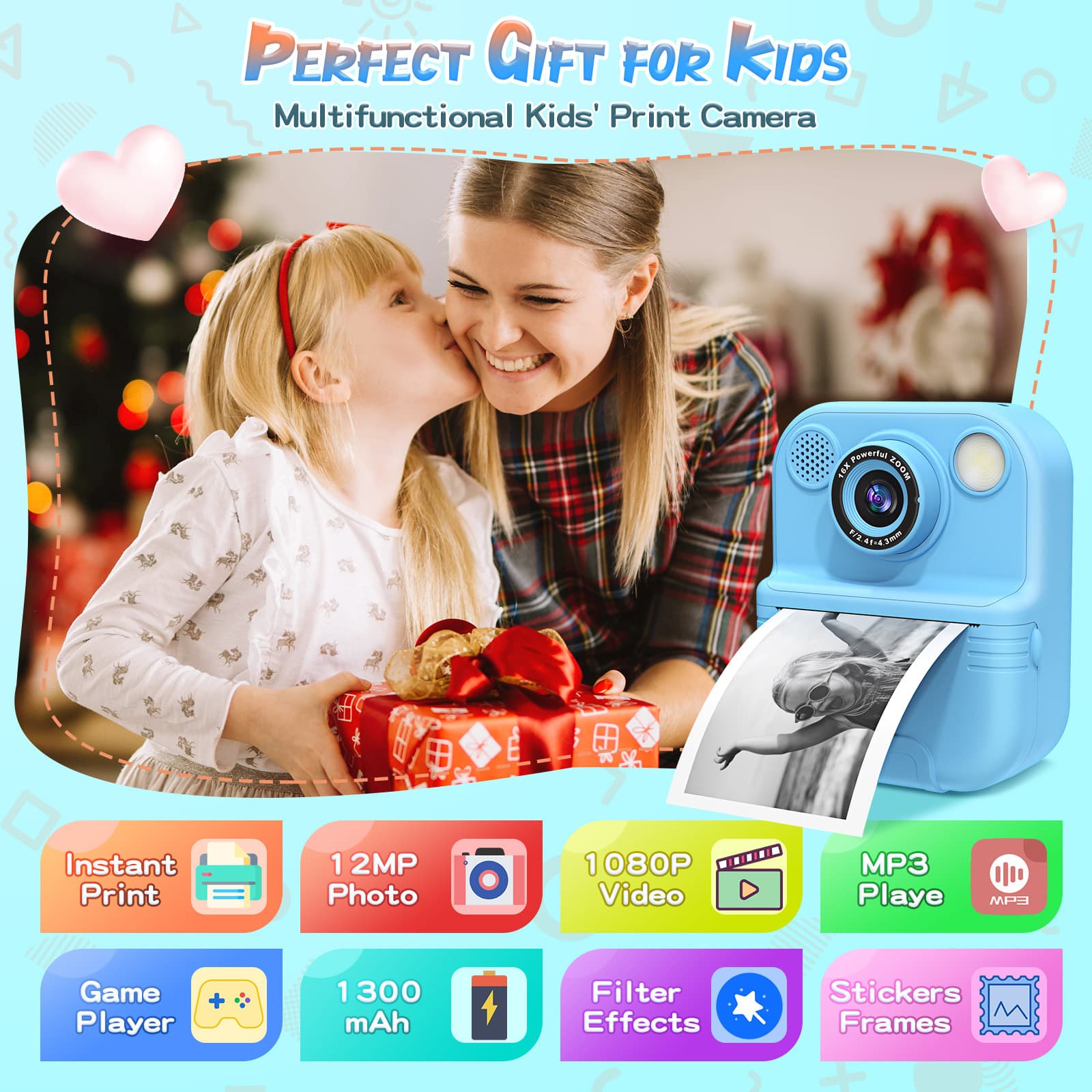 Cross-border New Product E8 Hot-selling Kids Instant Print Camera with Dual HD Cameras and 2.4-inch Color Screen