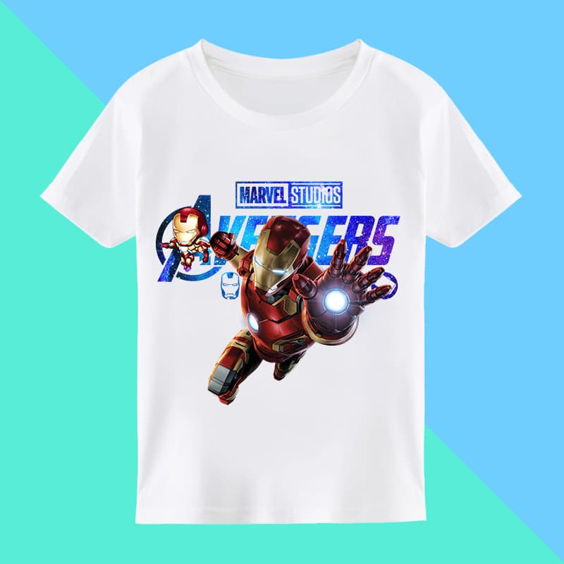 Marvel Iron Man T-Shirt Short Sleeve Printed Half Sleeve Tee Summer Men's Cartoon Round Neck Top
