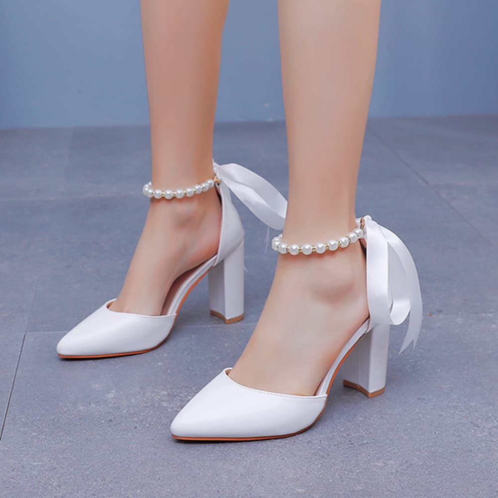 9cm Chunky Heel Sandals Mary Jane White Bride Wedding Large Size Sandals Size 42 High Heels Spring Summer Sandals Women