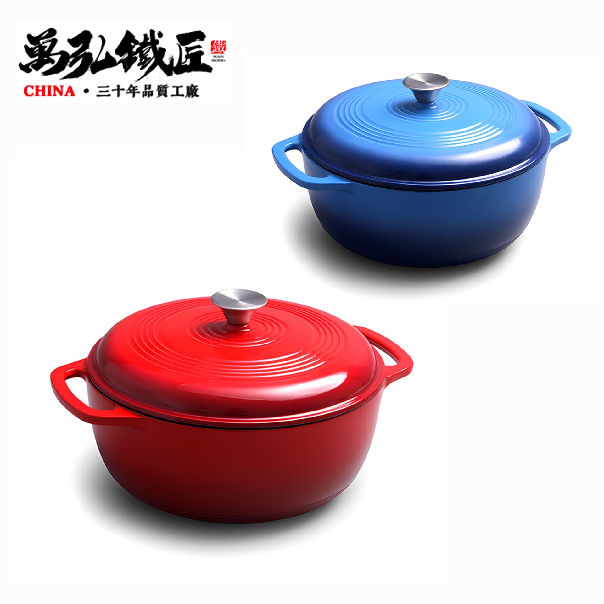 Factory Direct Cast Iron Pot Enamel Pot Baking Double Ear Flat Bottom Enamel Braising Pot Deep Red Cast Iron Dutch Oven