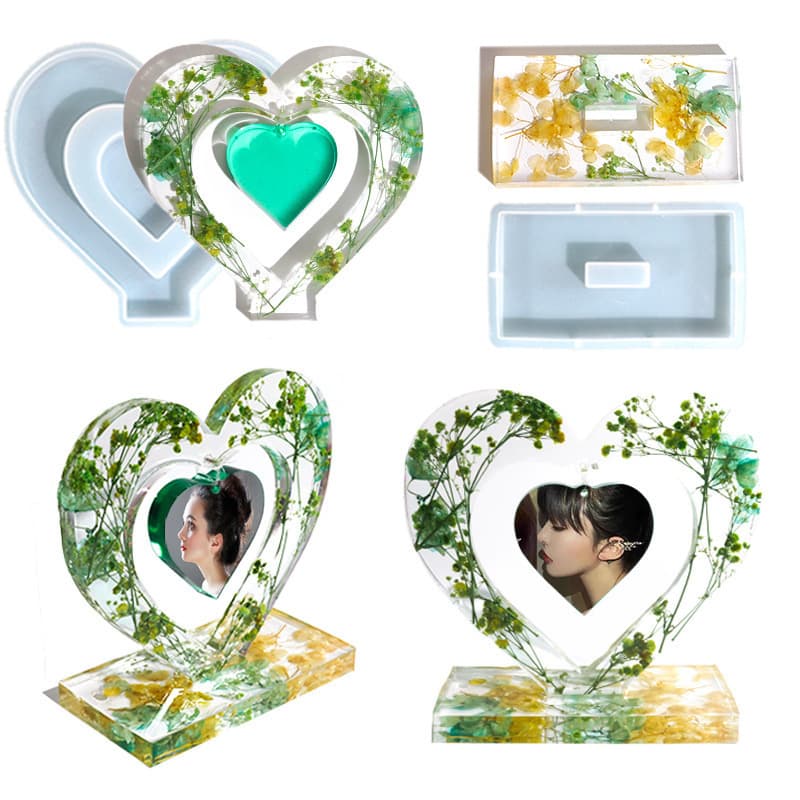 Maixin DIY Hollow Heart Photo Frame Epoxy Resin Mold Home Decorative Tabletop Silicone Mold Cross-border Supply