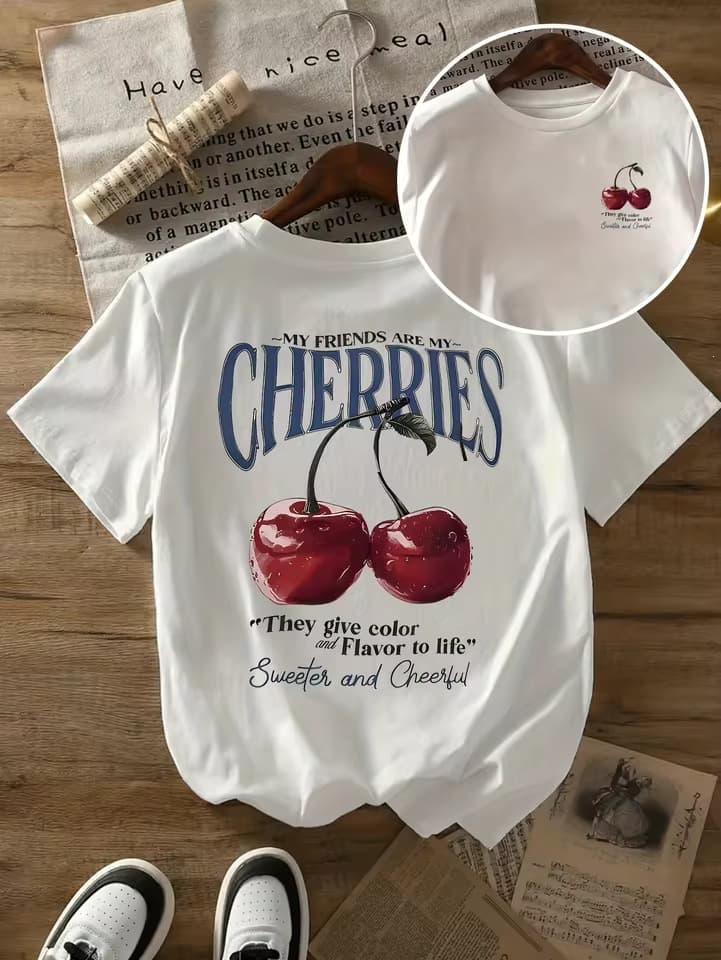 Summer Sweet Cherry Print T-Shirt Women's Cotton T-Shirt Fashion Harajuku Kawaii T-Shirt Women's Y2K Clothing