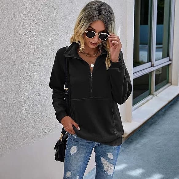 Women's Retro Sweatshirt Fashionable Half Zip Fleece Sweatshirt Hoodie