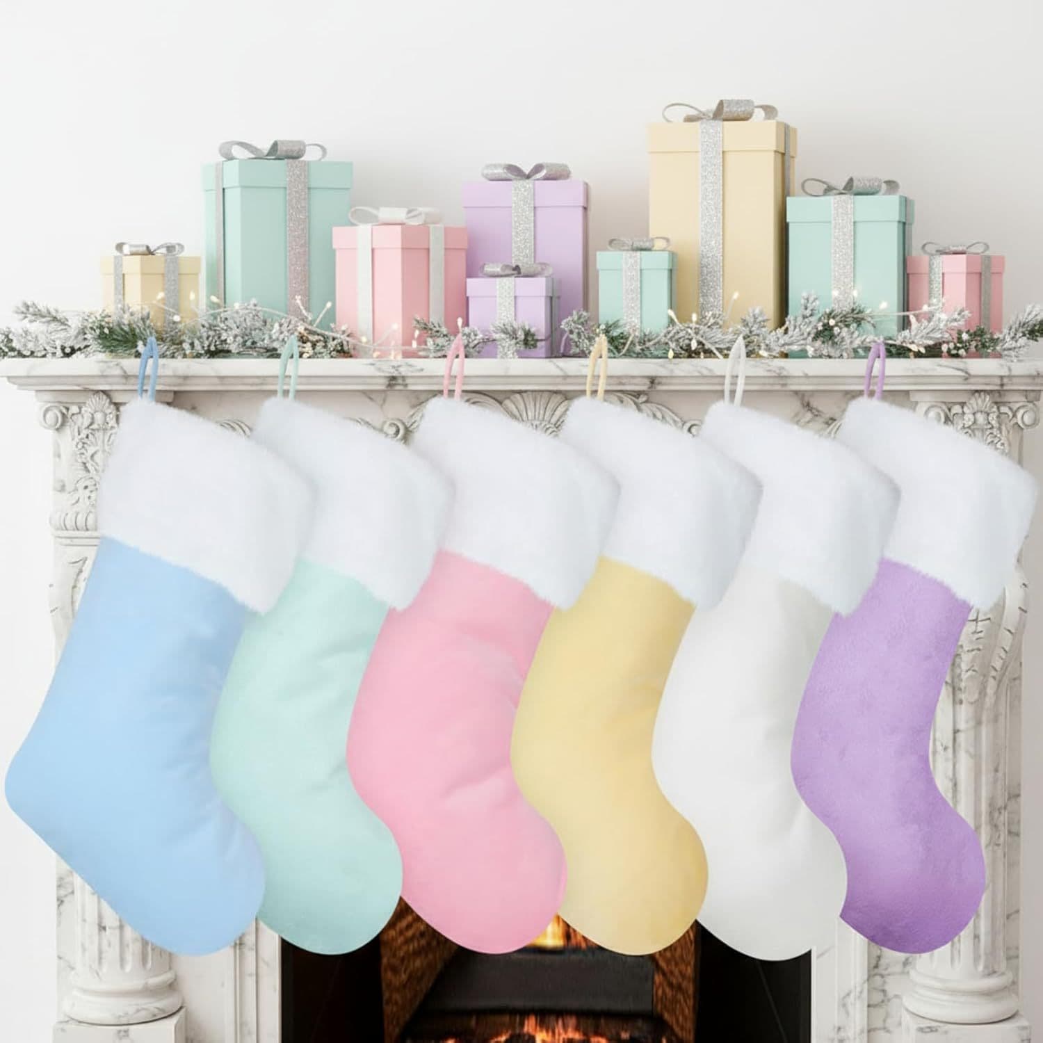 Cross-border Candy Color Christmas Stocking Christmas Gift Sock Christmas Gift Bag Christmas Plush Socks Hanging Pouch