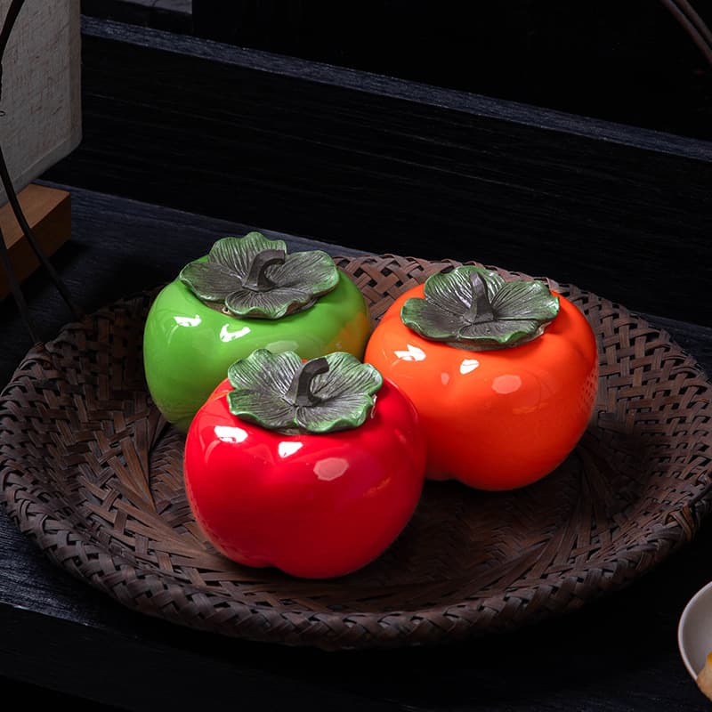 Creative small persimmon small tea jar ceramic fruit jar household simulation small jar small tea jar souvenir decoration