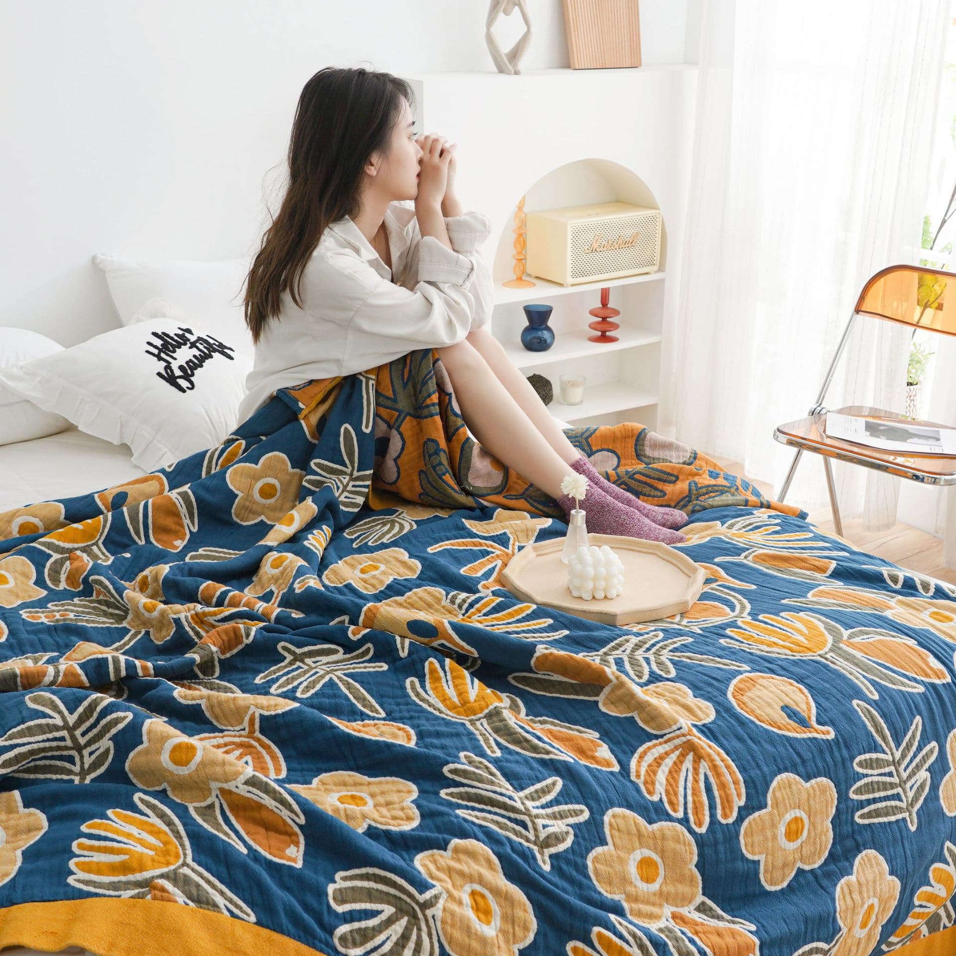 Factory wholesale Japanese style five-layer cotton gauze towel blanket, dormitory four-season single/double nap blanket soft