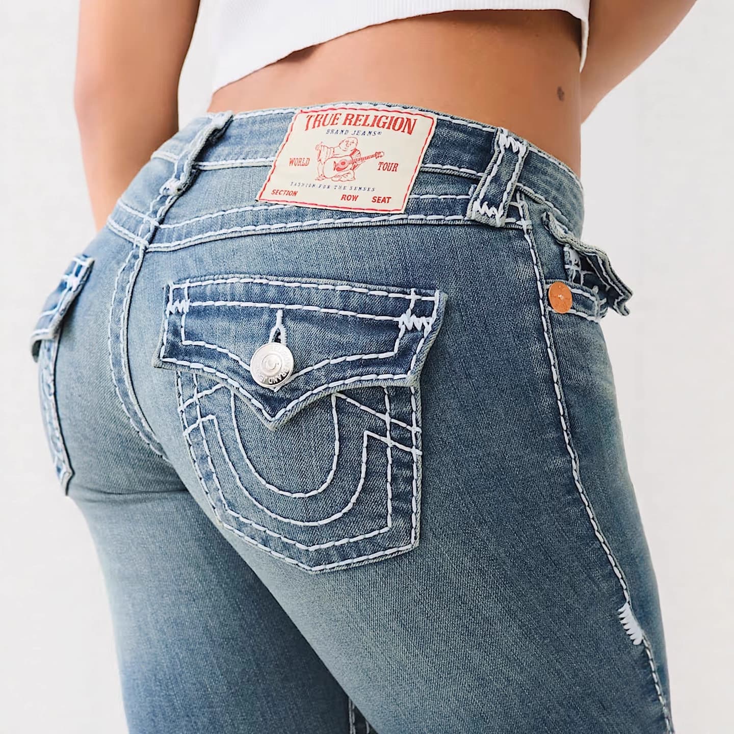 Cross-border True Religion washed distressed embroidered sexy jeans women street high-waist skinny long pants