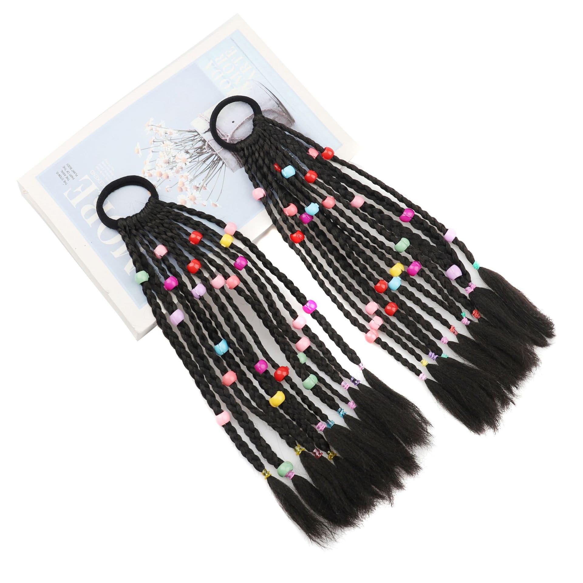 Girls' handmade beaded wig braids, sweet and cool colored beads, dirty braids, hair rings, boxing braids, high ponytail hair accessories