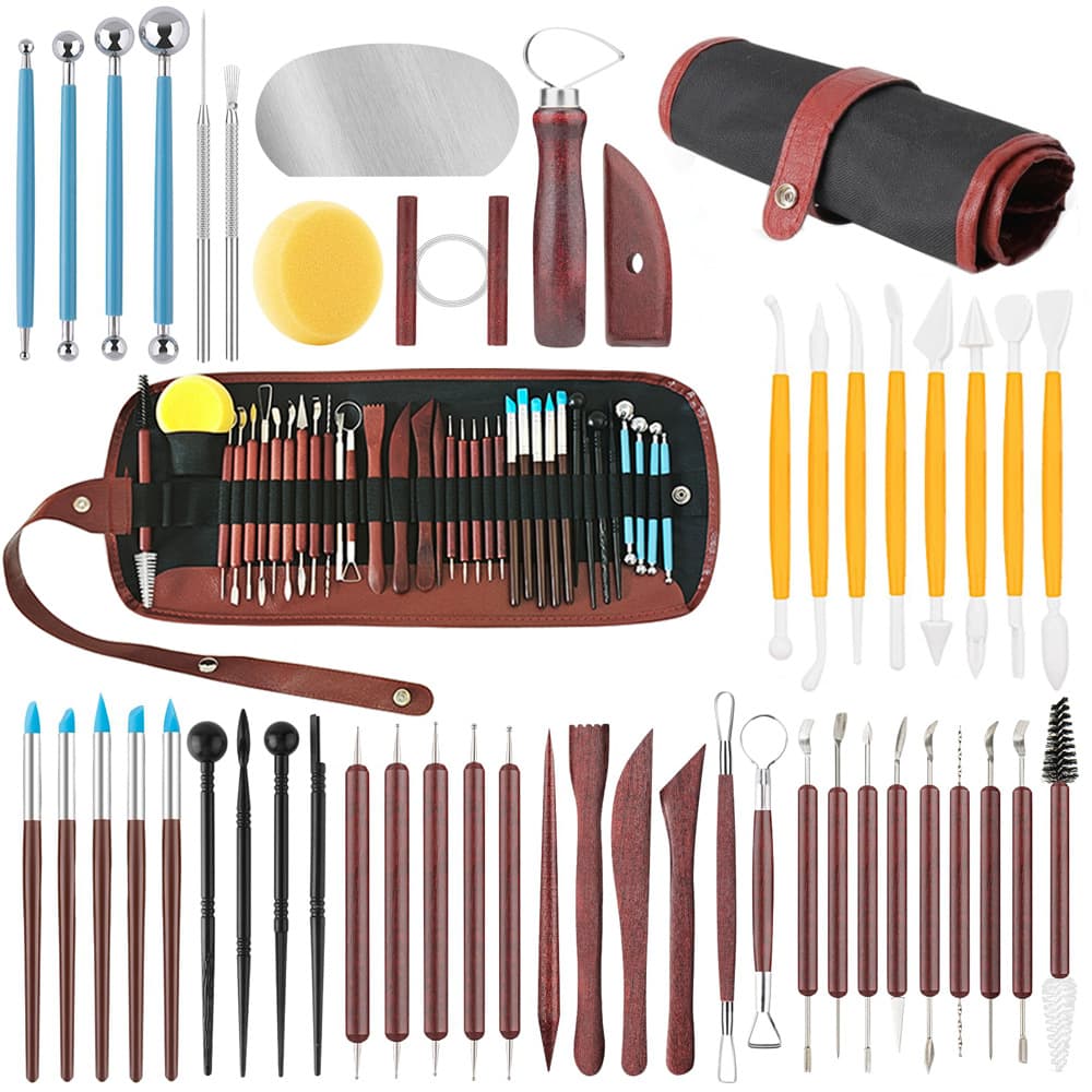 Cross-border pottery tools 48-piece set soft clay clay sculpture multi-piece set carving knife DIY pottery clay tool kit manufacturer wholesale