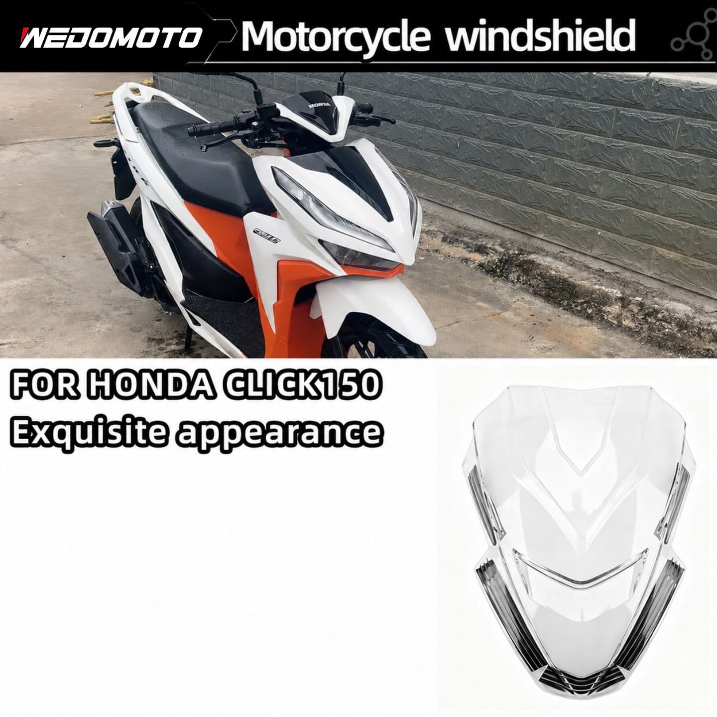 Motorcycle Racing Windshield Upgrade Deflector Front Windscreen for CLICK160 ABS Version