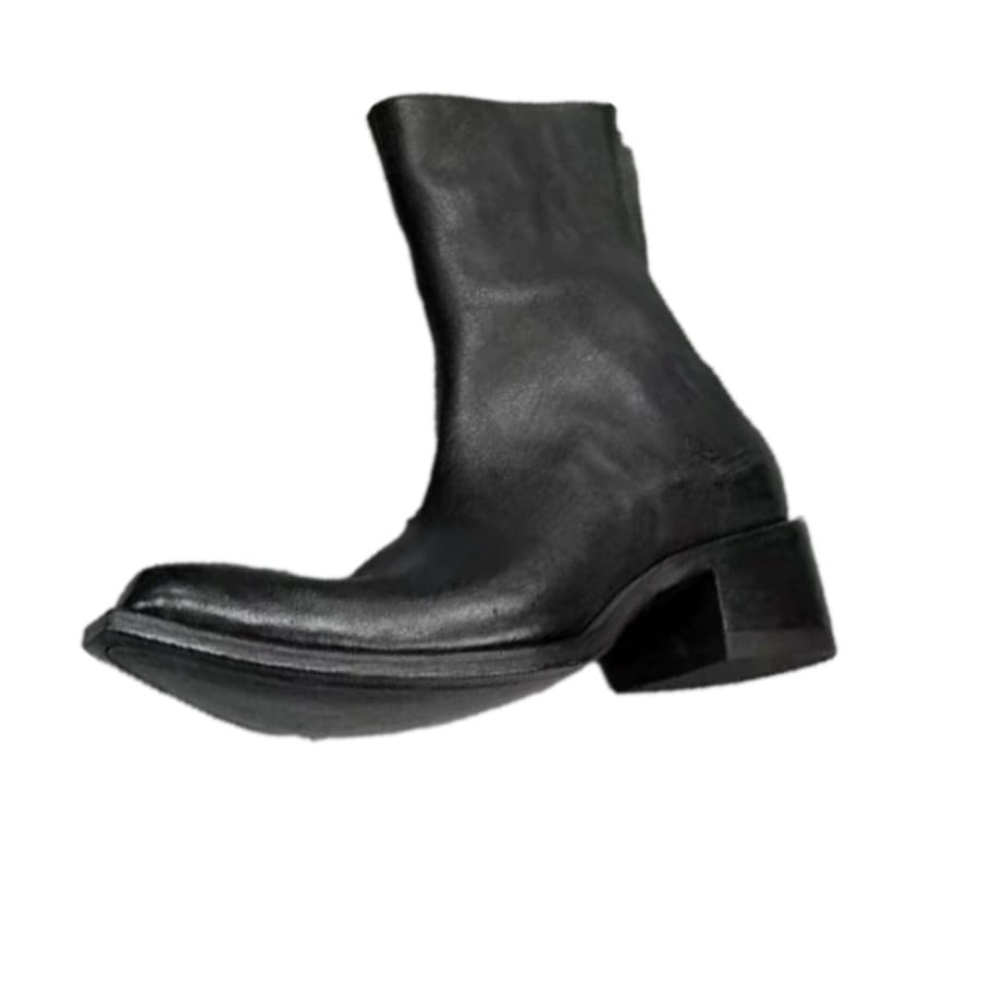 Black High-Top Wizard Boots, Thick Sole High Heel Retro Upturned Toe Niche Premium Look Martin Boots for Hairstylists