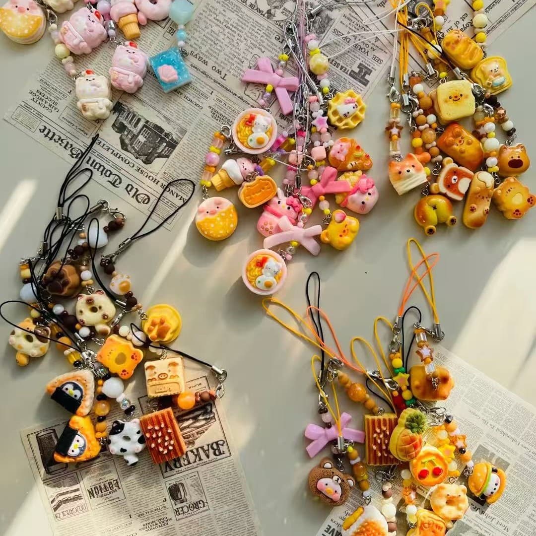 Phone Strap Kitty Food Play Arcade Gift Resin CCD Phone Charm Phone Lanyard Ins Style Cute Cartoon