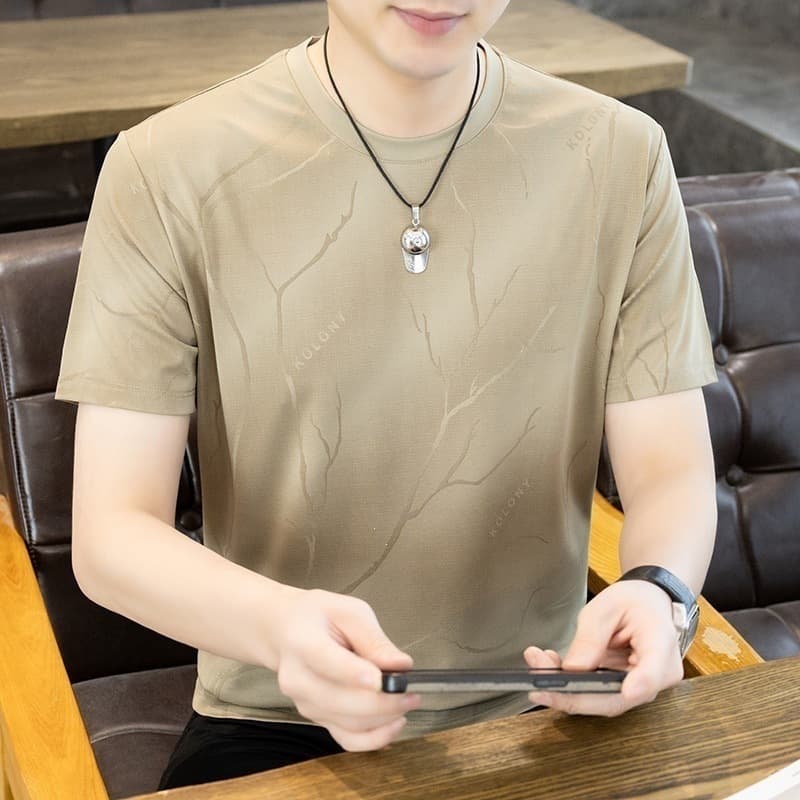 2026 new summer men's ice silk short-sleeved T-shirt men's fashion brand trend summer ice-feel breathable men's short-sleeved T-shirt