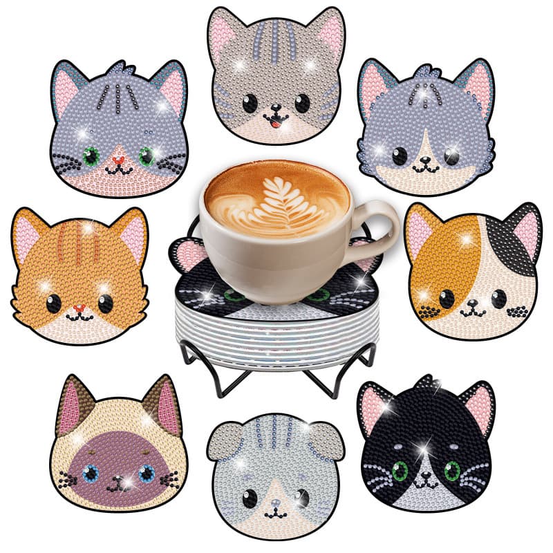Diamond Painting Coaster Set - New Hot-Selling Creative DIY Coasters with Iron Stand and Cup Holder