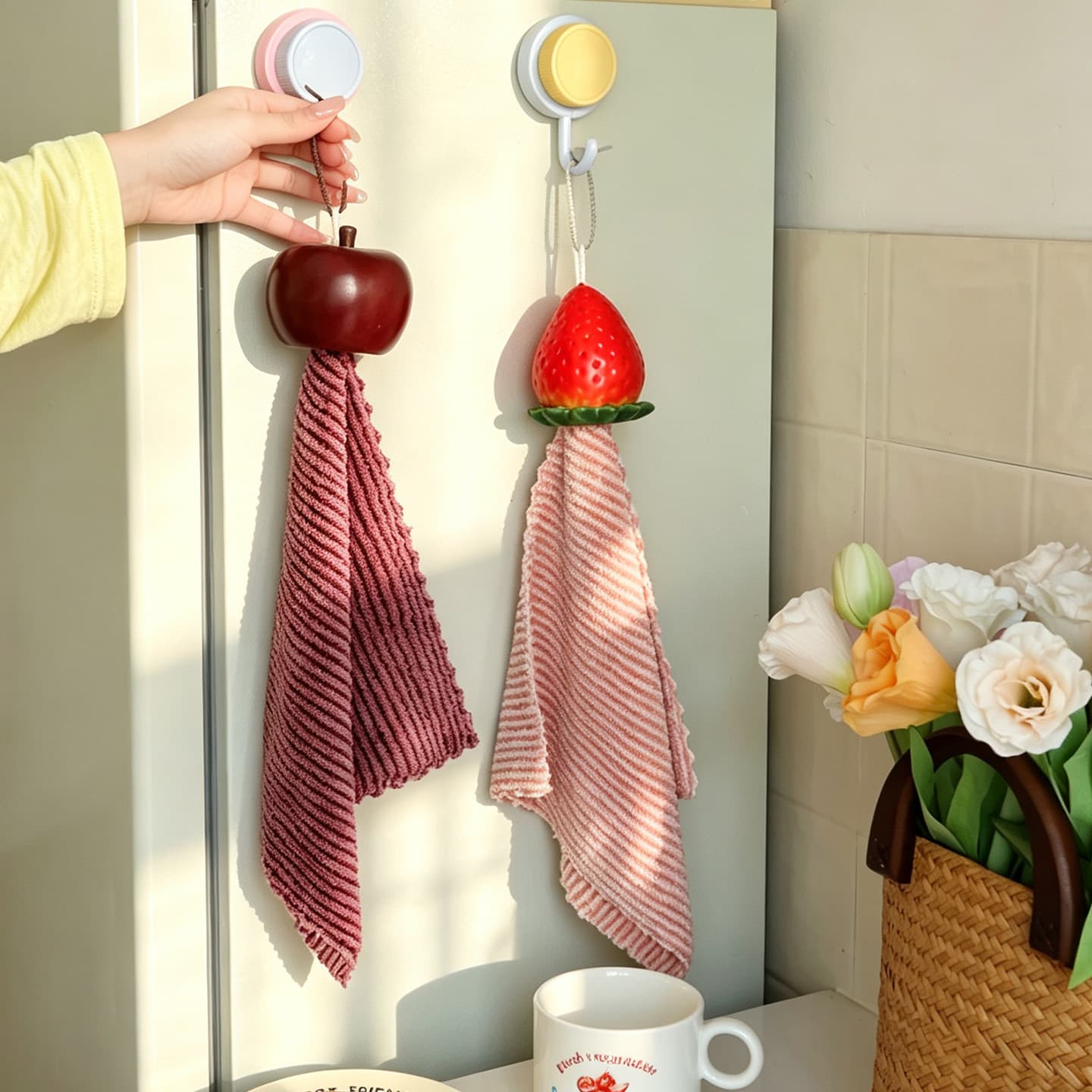 Cartoon little strawberry hanging absorbent cloth for kitchen and bathroom, high-looking and cute children's towel, thickened handkerchief