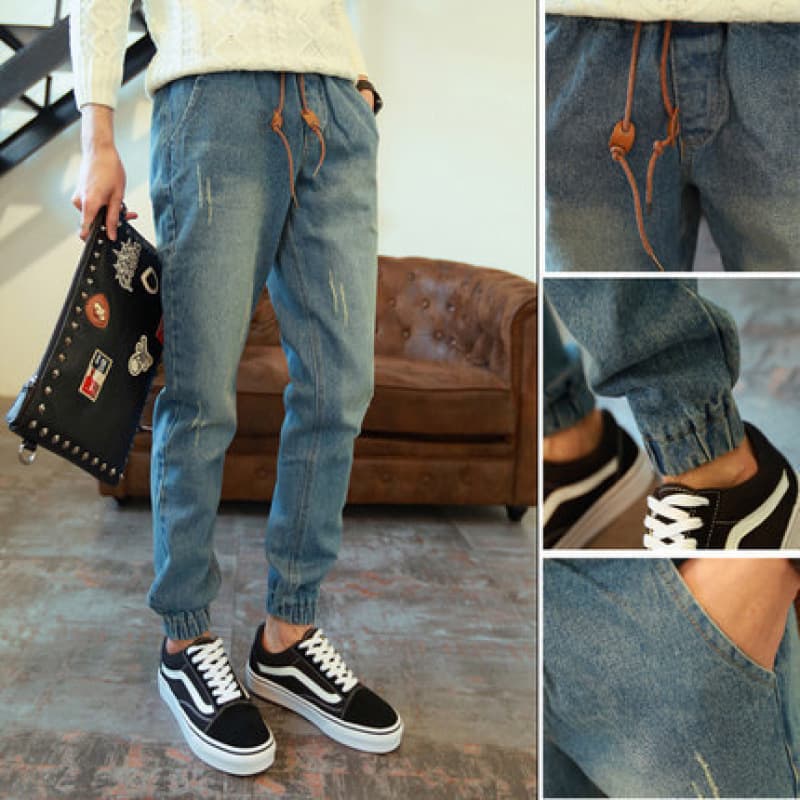 Wholesale men's pants autumn and winter elastic leggings jeans men's harem pants Korean style slim student nine-point pants
