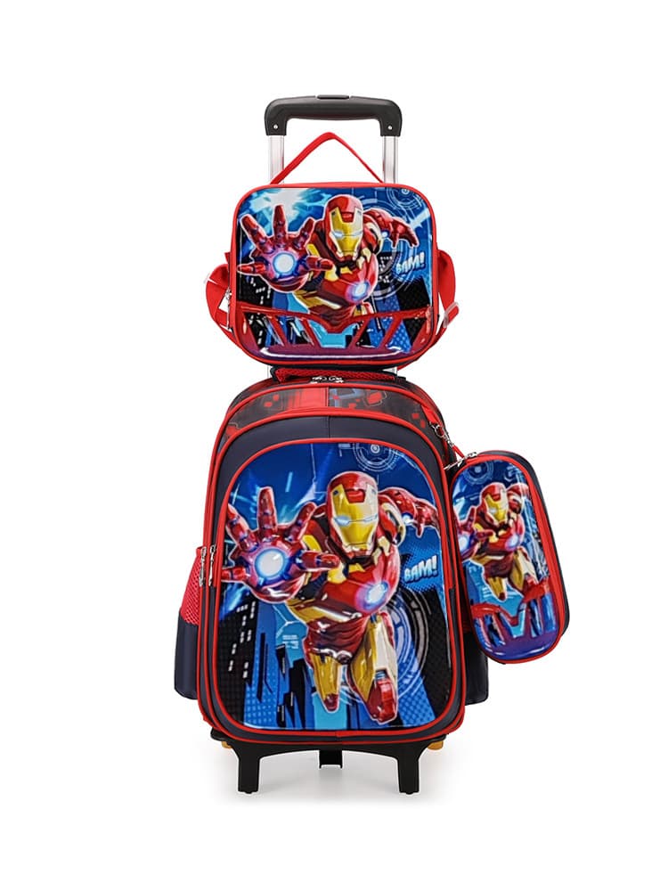 Factory Stock Elementary School Student Trolley Backpack Lunch Bag Pencil Case 3-Piece Set, Cute Cartoon Kids Backpack