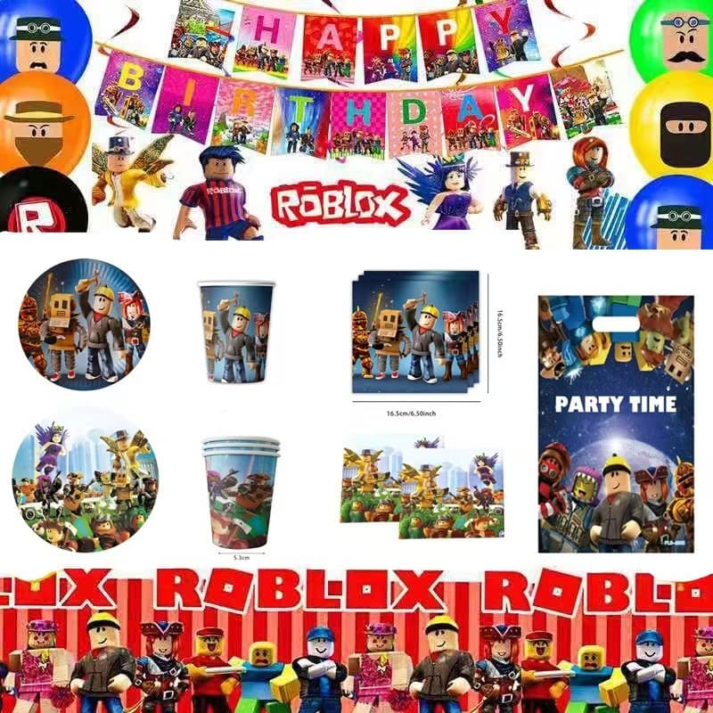 Cross-border Roblox virtual world game themed party supplies flags pennants paper cups paper plates paper towels tablecloths