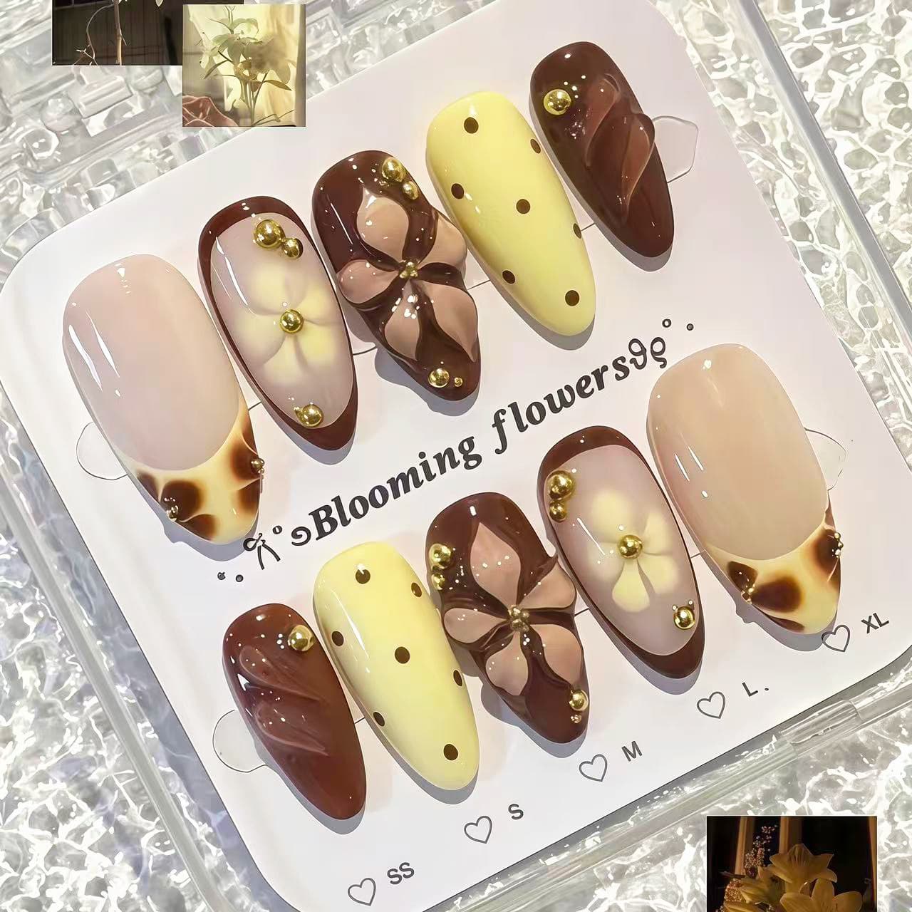 Early Autumn Polka Dot Maillard 3D Diamond Wearable Nails Cross-Border European and American Ins Nail Art Patch Press on nails