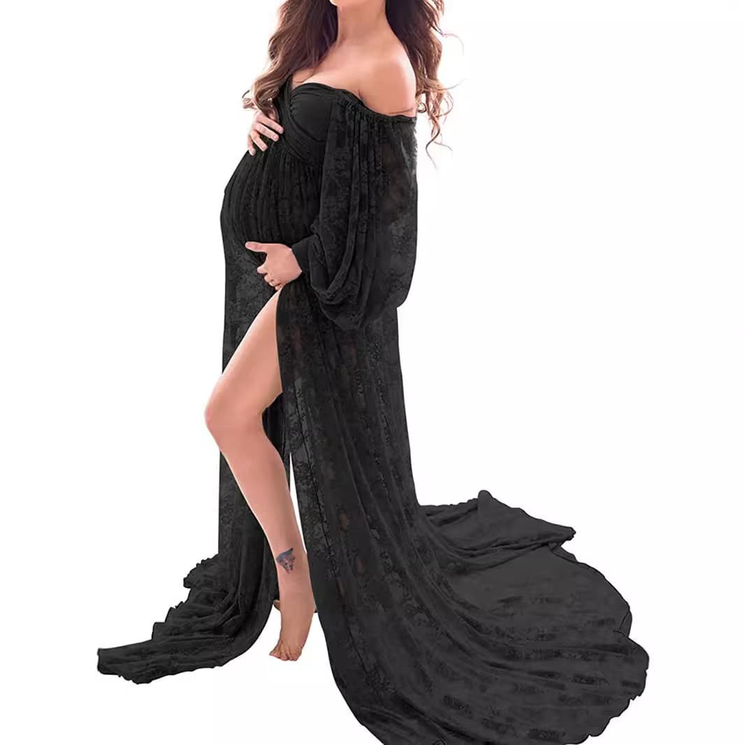 Spring/Autumn Trendy Maternity Dress for Fashionable Moms, Summer Long Sleeve Lace Dress in Pink, White, Black
