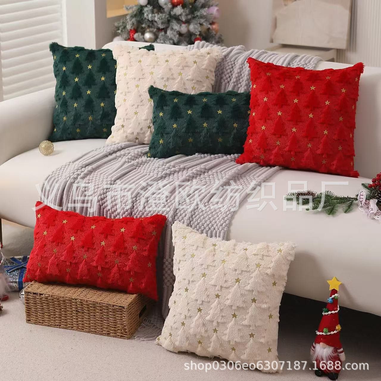 Cross-border Christmas 3D Plush Pillow Cover Christmas Tree Star Pillow Amazon Backrest Waist Pillow Cover Wholesale