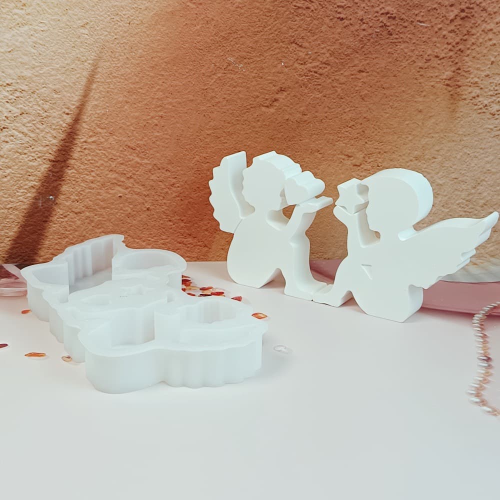 S1398 Hand-Held Love Angel Set Desktop Decoration Cement Plaster Mold DIY Silicone Mold