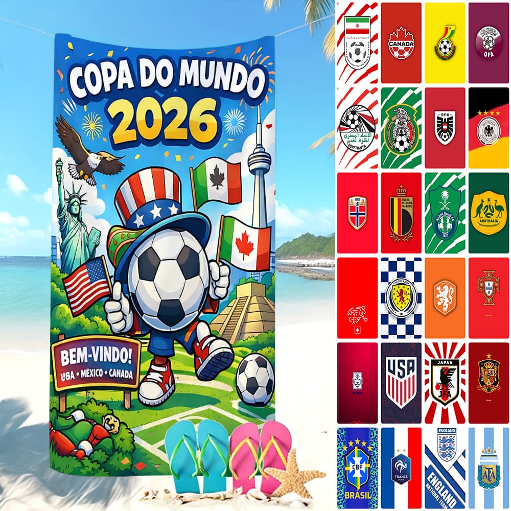Cross-border 2026 World Cup Vacation Absorbent Bath Towel USA-Mexico-Canada World Cup Printed Beach Towel