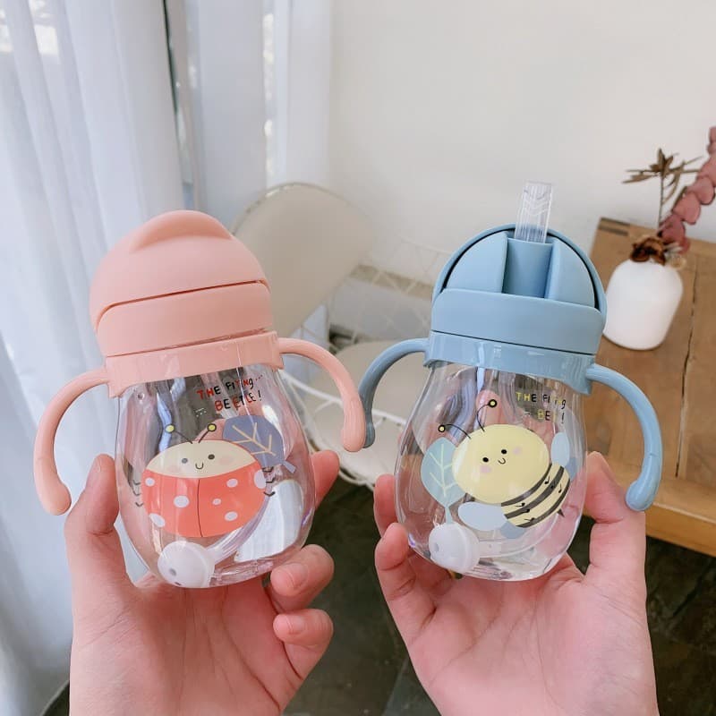 Baby Water Cup Straw Cute Anti-Choke with Gravity Ball Kindergarten Anti-Drop Kids Training Cup Handle Portable Bottle