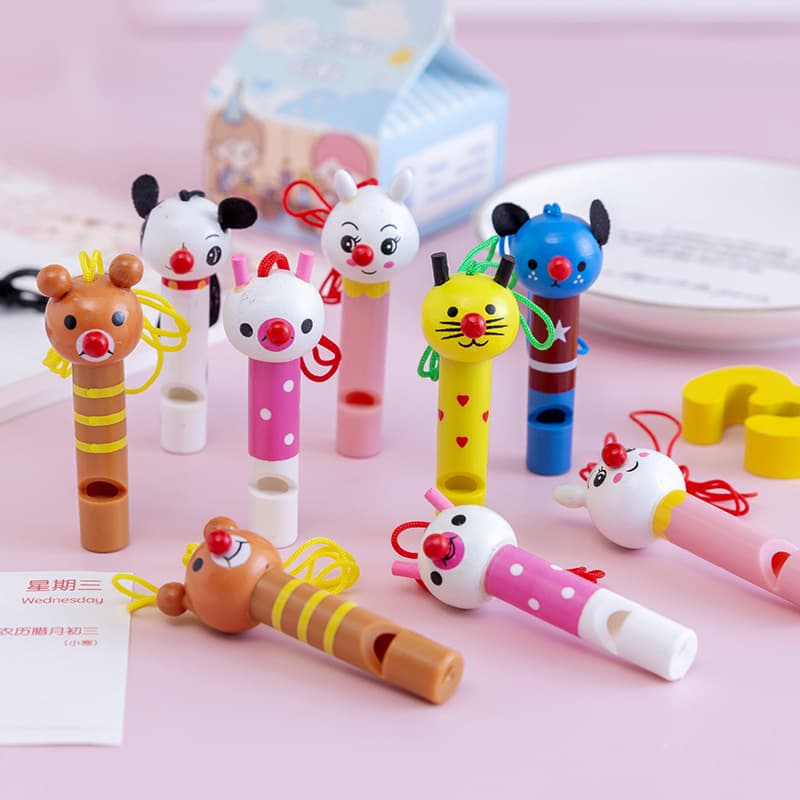 Cartoon Wooden Whistle with Lanyard, Kindergarten Gift, Creative Street Promotion Scan Code Activity Present