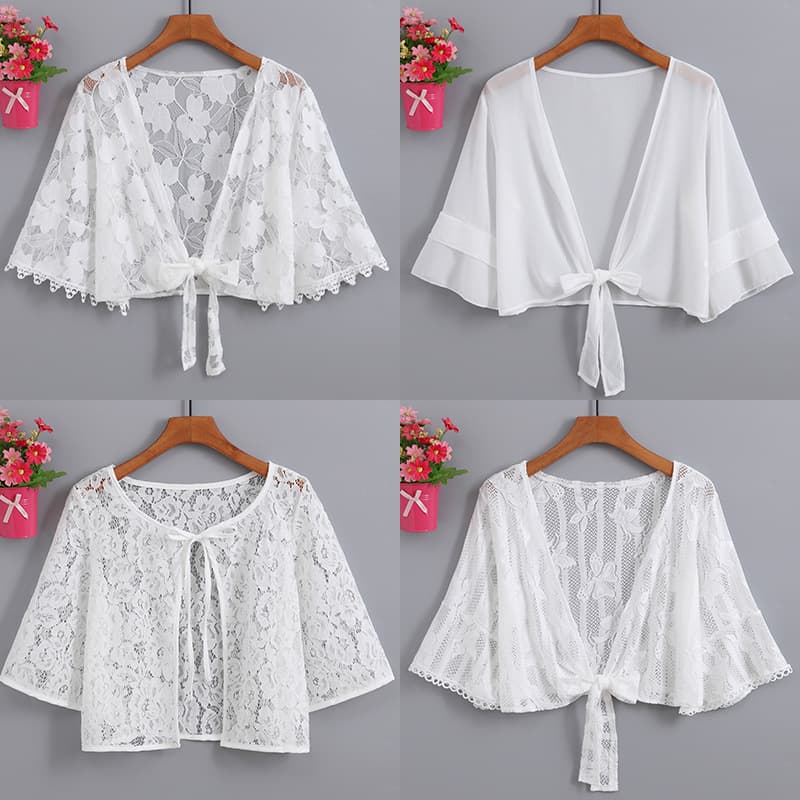 Chiffon shawl with skirt, short-sleeved long-sleeved sun protection cardigan, small shawl with suspender skirt, thin and breathable outer wear in summer