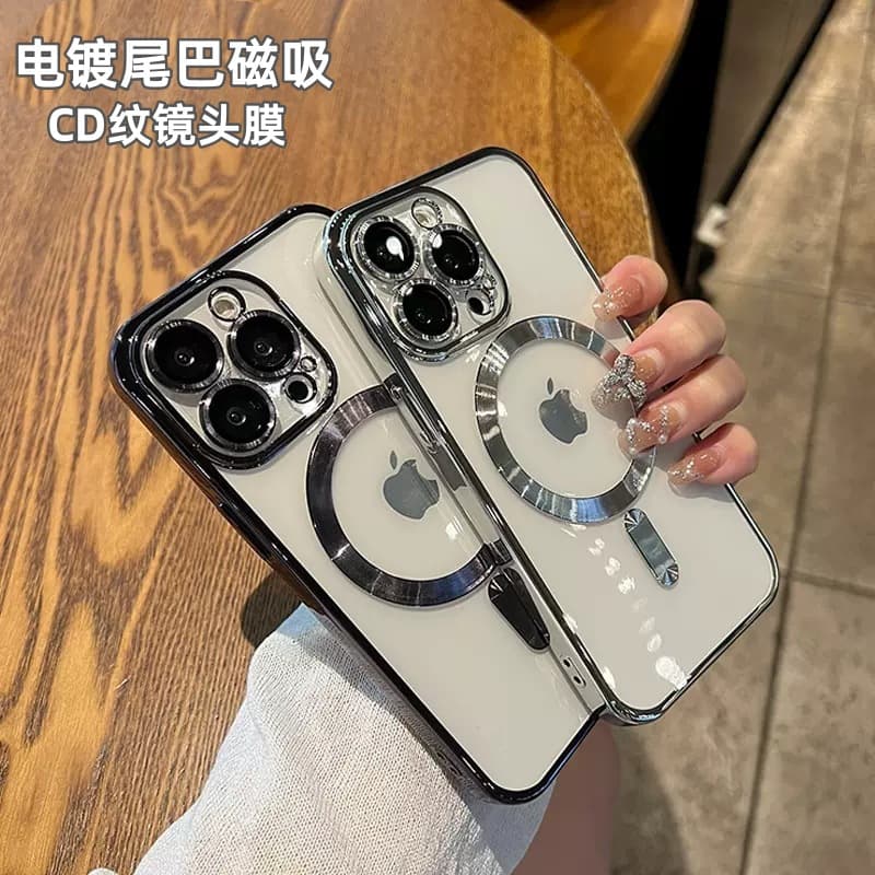 Electroplated Magnetic Phone Case for iPhone 16 PRO with CD Pattern Lens Film, Anti-Fall Transparent Soft Case for XR 16E