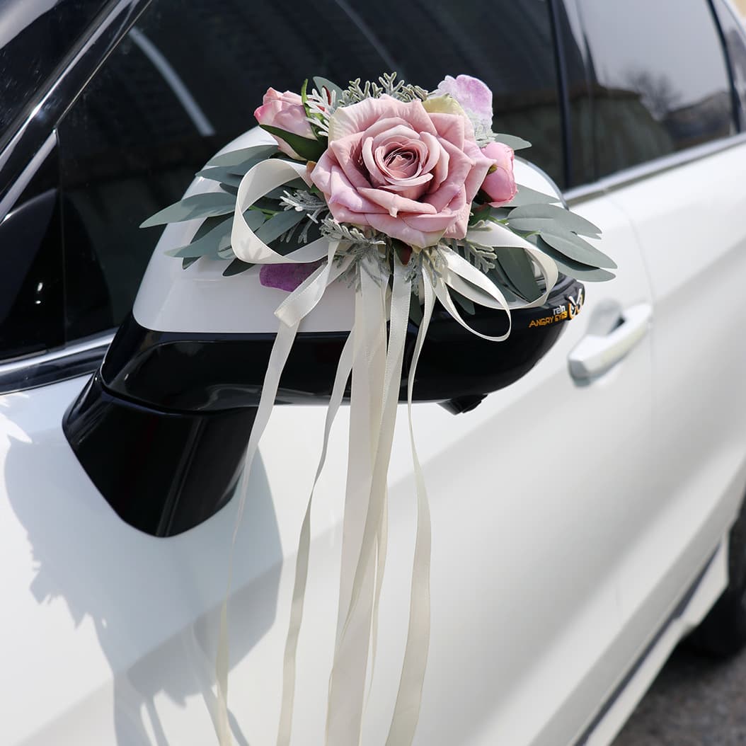 Wedding Bow Decoration Flowers for Car Rearview Mirror Door Handle Wedding Fleet Decoration Artificial Roses Wedding Chair Back