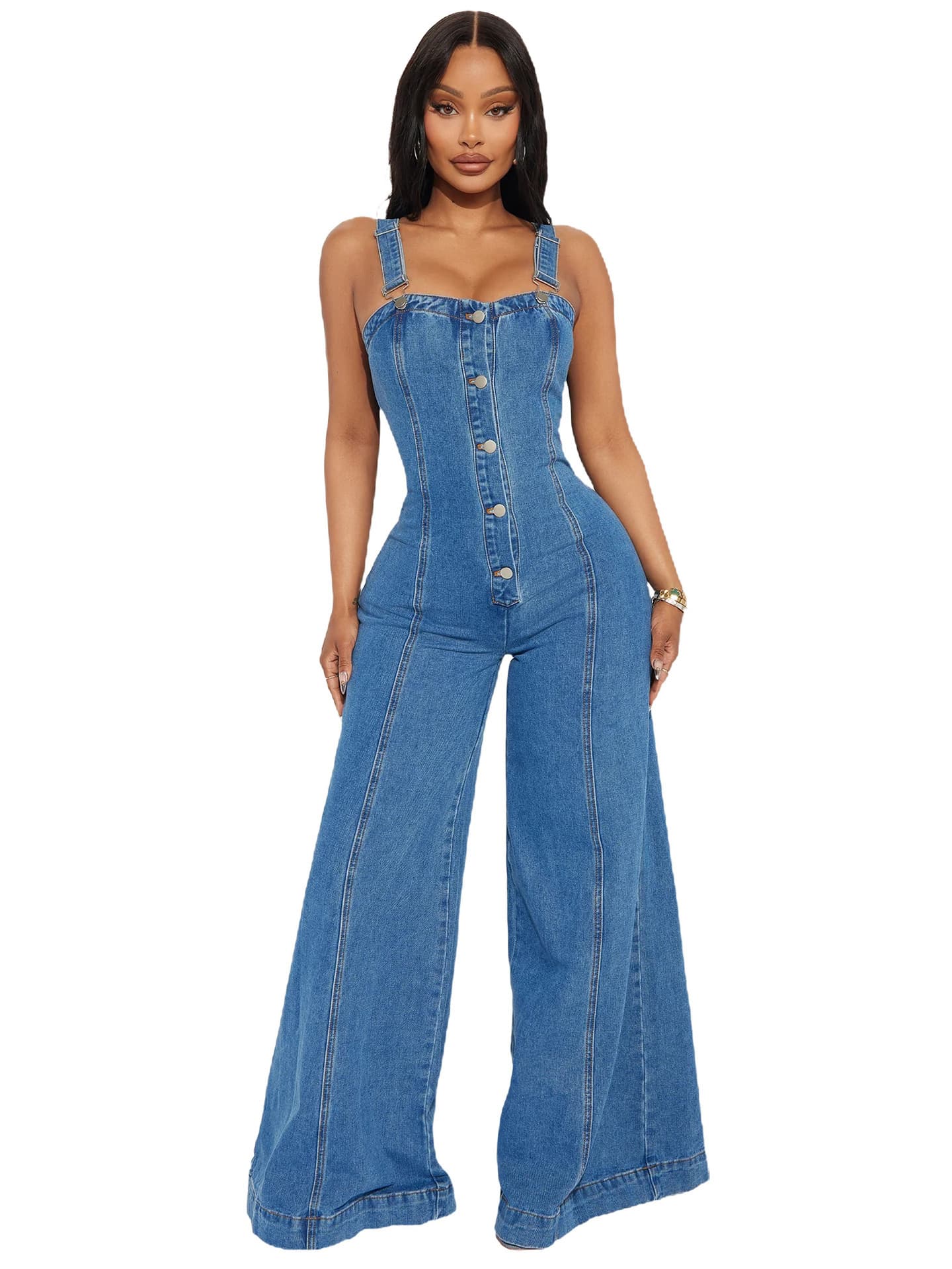 6023 Amazon AliExpress Women's Fashion Casual Sexy Denim Jumpsuit Wide Leg Pants for US/EU Platform