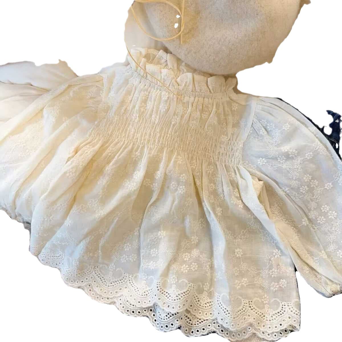 Ningli 2025 Spring/Fall New Style Ins Korean Kids Girls Lace Trim Doll Blouse Children's Floral Shirt Trendy