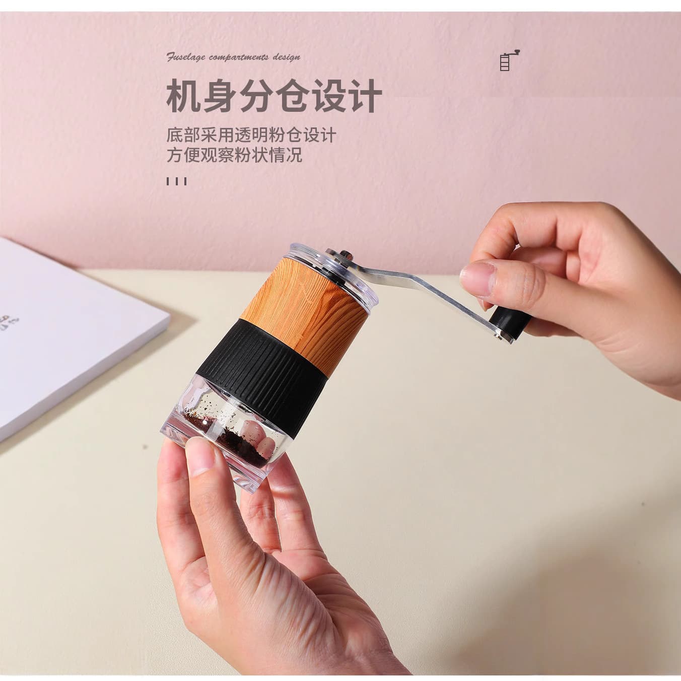 Cross-border Hot Selling 304 Stainless Steel Hand-Crank Coffee Machine Office Adjustable Thickness Manual Grinder Portable Grinder