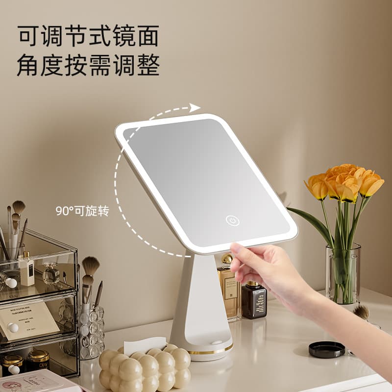 2024 Cross-Border New Smart Illuminated Makeup Mirror Desktop with Light Home Rechargeable Portable Makeup Mirror