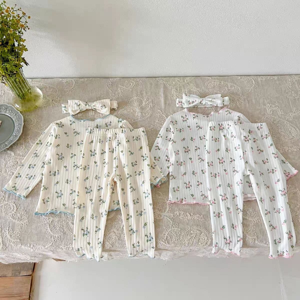 Girls' New Autumn Pajama Set Floral Stylish Long-Sleeve Top and Pants Casual Homewear Two-Piece Outfit for Toddler Girls
