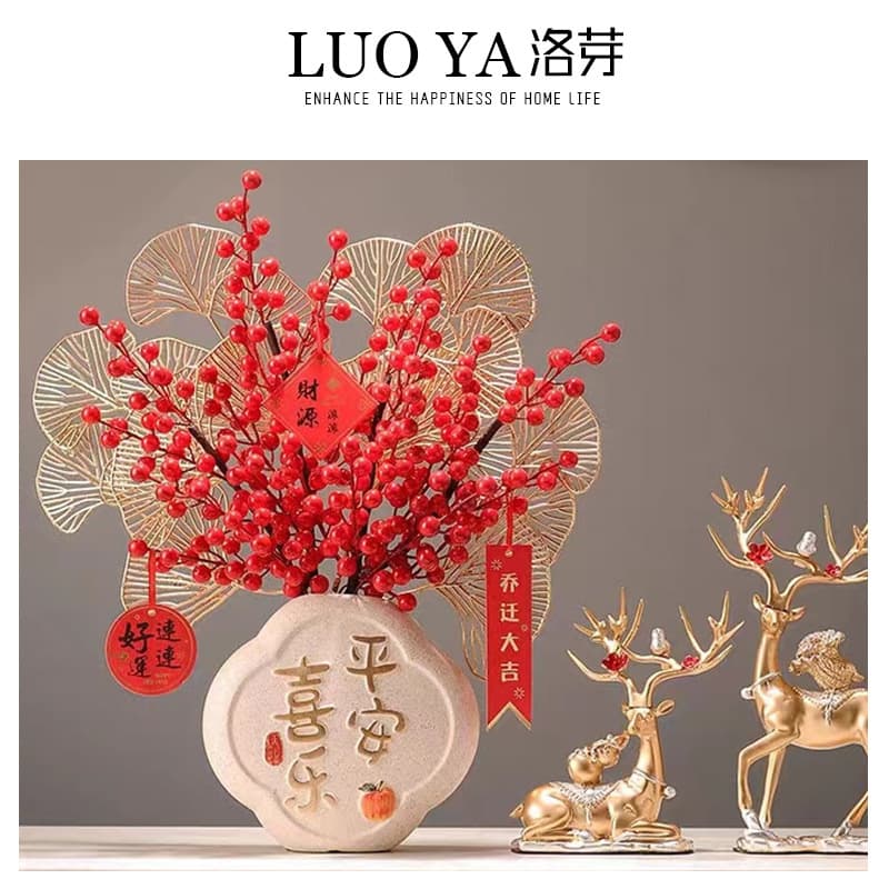 New Home Housewarming Decorative Items, Showroom Living Room TV Cabinet Entryway Porch Ornament, Dried Flower Arrangement Ceramic Vase