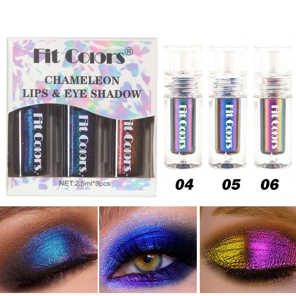 Fit Colors Optical Chameleon Eyeshadow Liquid 3-Piece Set Light-Changing Highlighter Film-Forming Eyeshadow Liquid Lip Liquid Cross-Border