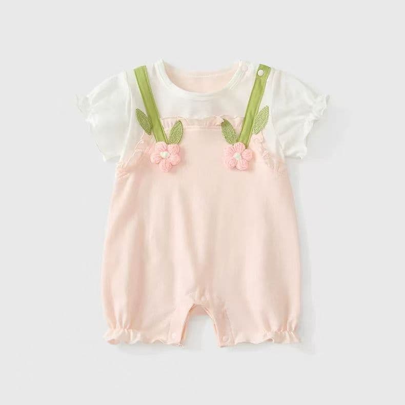 2025 Summer New Baby Clothes for 6-Month-Old Girls, Cute Short-Sleeve Thin Romper for Outings