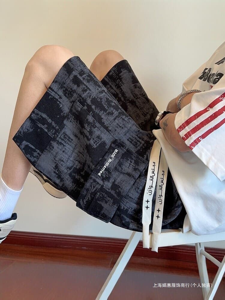 Men's Tie-Dye Cargo Shorts Summer New Trendy Loose Straight Casual Five-Point Shorts Beach Board Shorts
