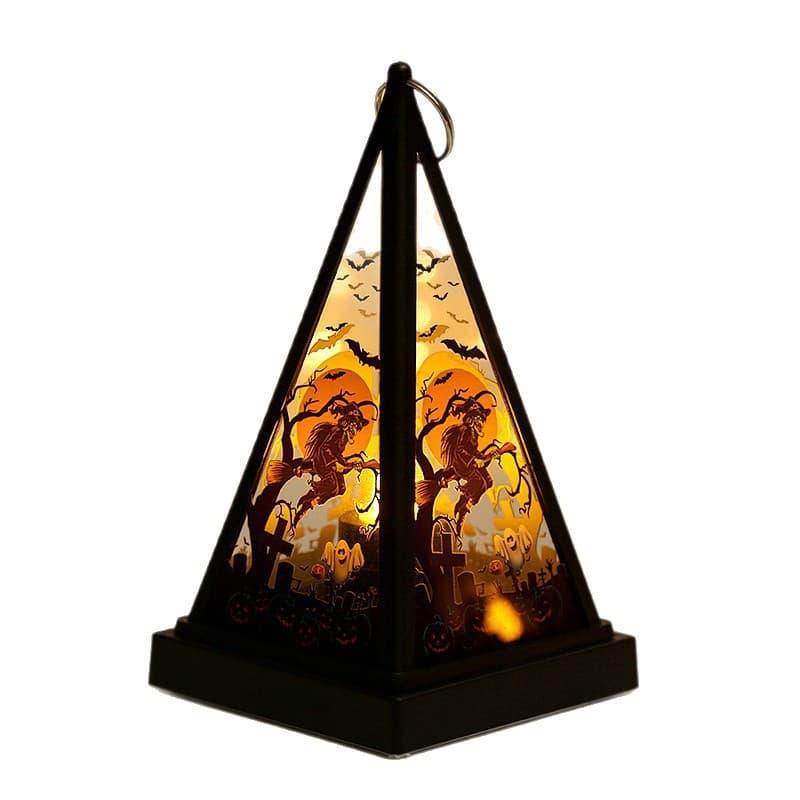 Cross-border Halloween ornaments triangular square bottom wind lantern electronic candle lamp 26 new cultural and creative props decorative small lantern