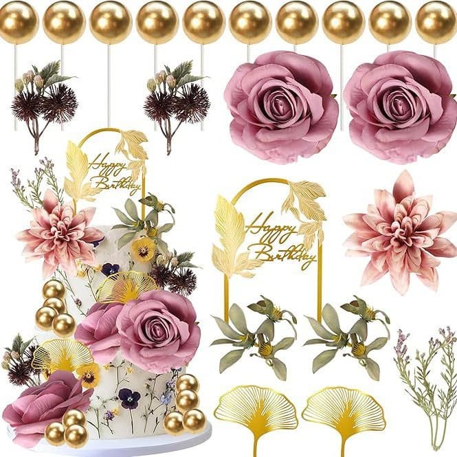 Flowers Cake Decoration Balloons Gold Acrylic Happy Birthday Decoration Baby Shower Wedding