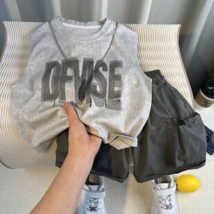 Boys Cool Vest Set 2026 New Stylish Children's Thin Sleeveless Two-Piece Set Baby Boy Street Style Summer Set