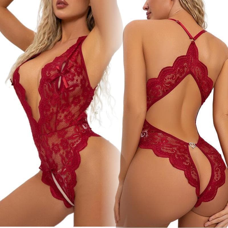 Foreign trade European and American sexy lingerie new style large size lace temptation crotchless sexy backless one-piece bodysuit wholesale