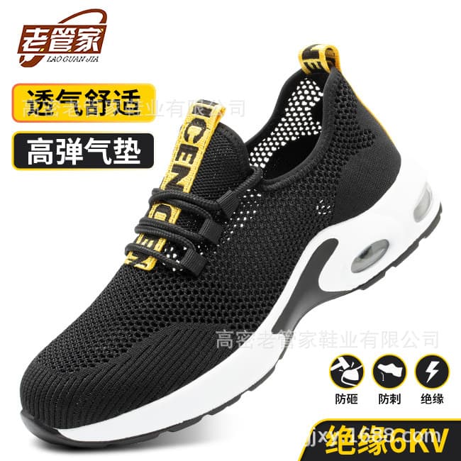 Factory Wholesale Lightweight Breathable Mesh Men's Casual Safety Shoes Black Summer Wear-Resistant